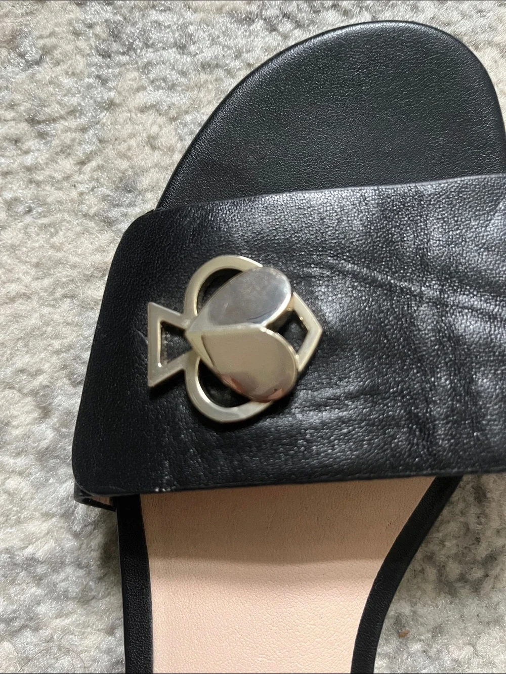 kate spade Black Leather Slide Sandals with Silver Logo size 8 1/2